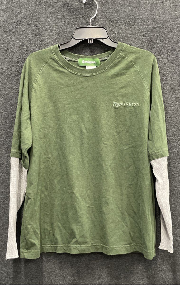 Remington Men's Layered Look Long Sleeve T-Shirt Green Gray Waffle Thermal Sz L