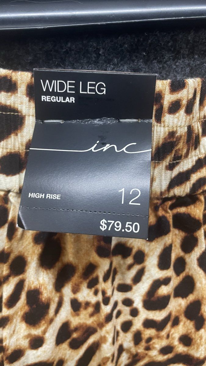 INC International Concepts Women's Leopard Wide Leg High Rise Pants NWT Sz 12