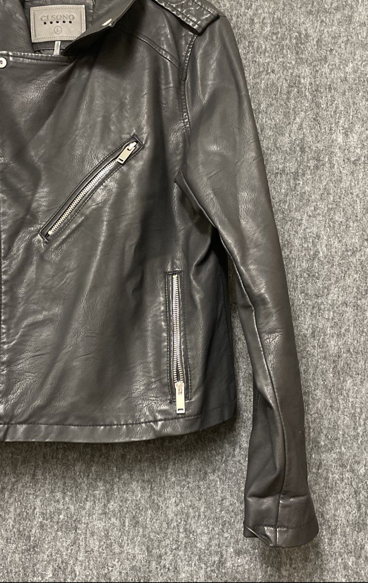 CI Sono Women's Black Faux Leather Biker Moto Jacket Asymmetrical Zip Sz L