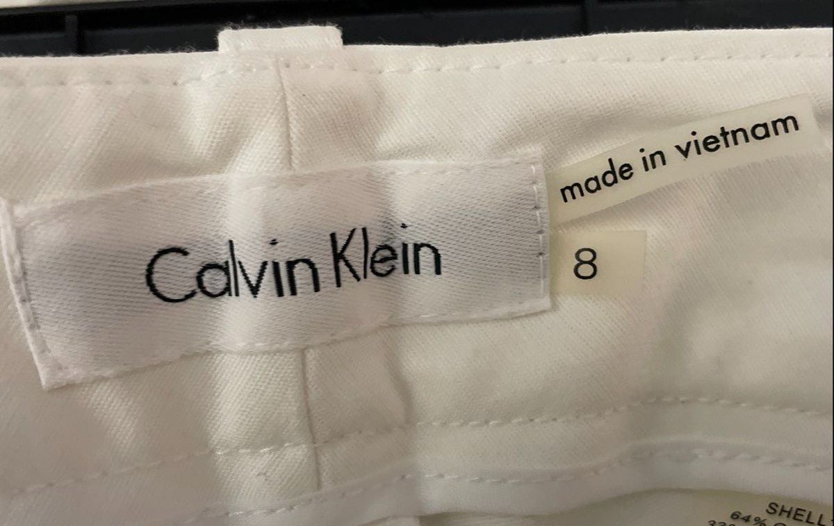 Calvin Klein Women's White Cotton Blend Stretch Ankle-Length Pants Sz 8