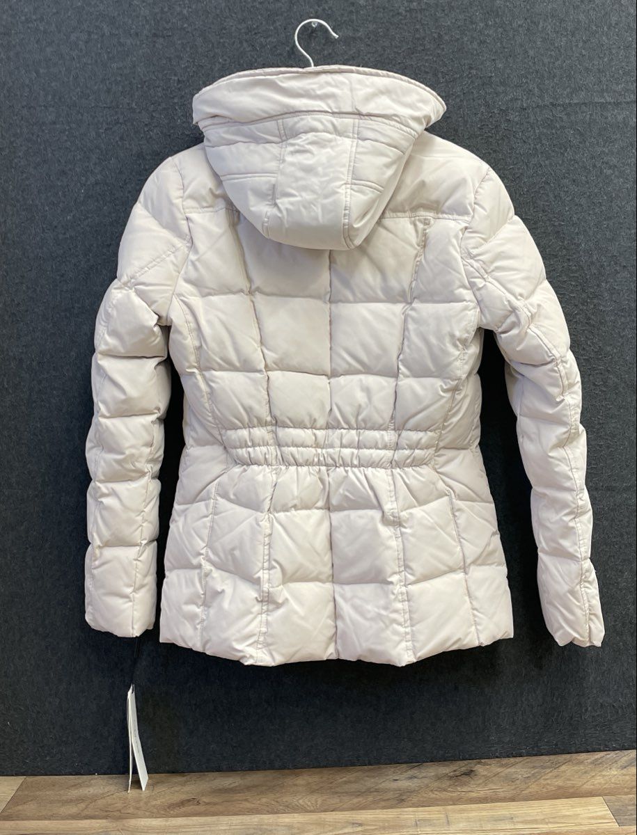 Calvin Klein Women's Off-White Quilted Hooded Down Blend Puffer Coat Sz XXS NWT