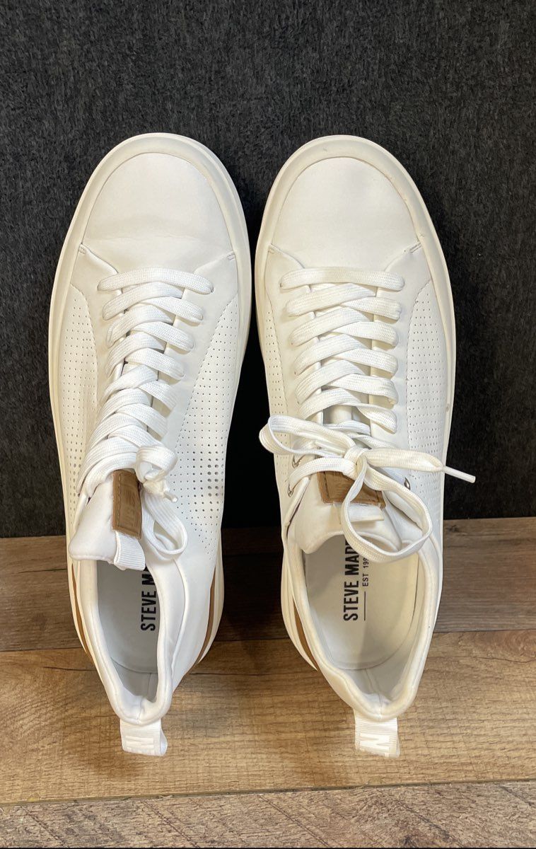 Steve Madden P-Pyper White Tan Perforated Fashion Sneakers Men's Size 11
