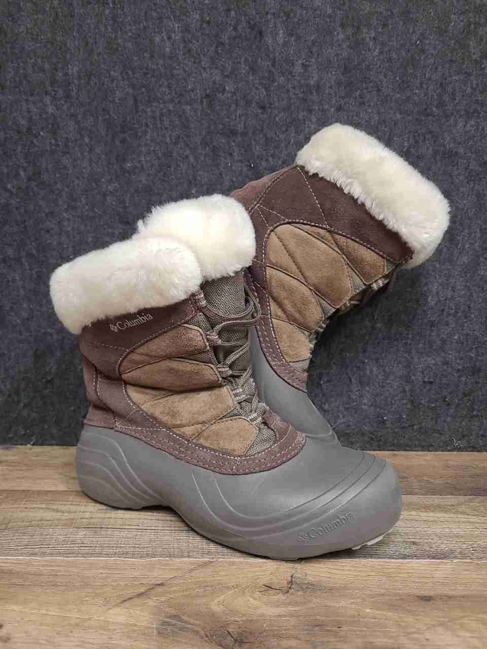 Columbia Sierra Summette Grey Faux Fur Trim Winter Snow Boots Women's Size 10