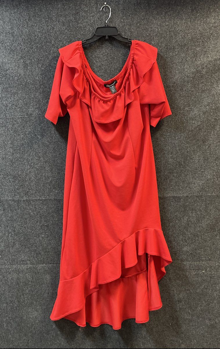 Ashley Stewart Women's Red Off-the-Shoulder Ruffle High Low Dress Sz 26/28 NWT