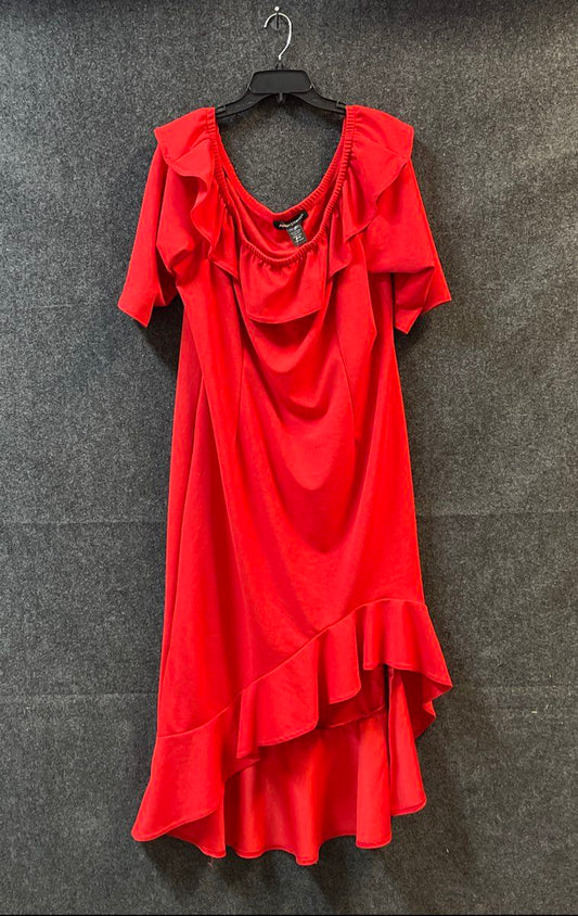 Ashley Stewart Women's Red Off-the-Shoulder Ruffle High Low Dress Sz 26/28 NWT
