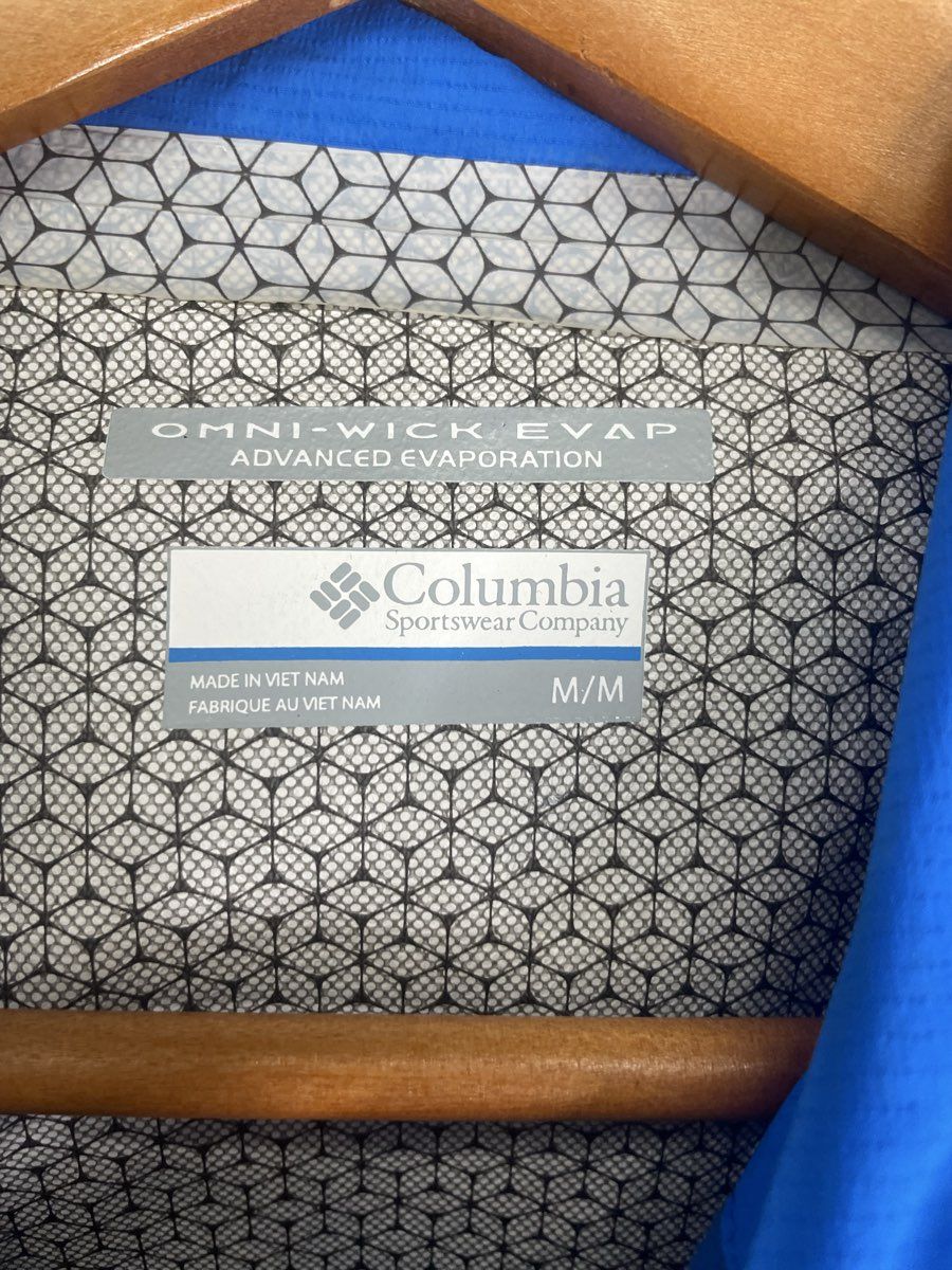 Columbia Men's Blue Pour Osity Stretch Rain Jacket Omni-Wick EVAP Hooded Sz M