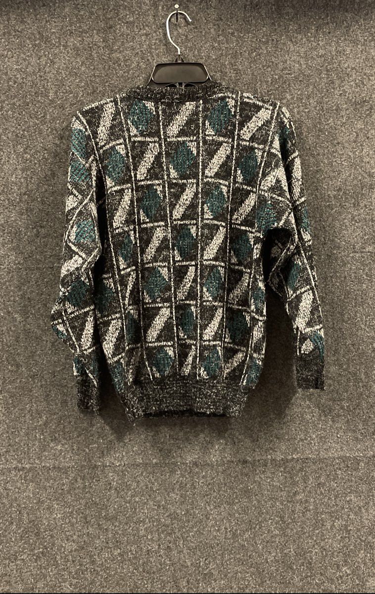 Vintage 90s Honneywell & Todd Men's Teal Geometric Knit Sweater USA Made Sz S