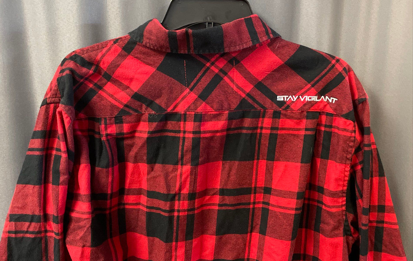 Vigilance Elite Mens Red Black Plaid Flannel Shirt Long Sleeve Made in USA Sz XL