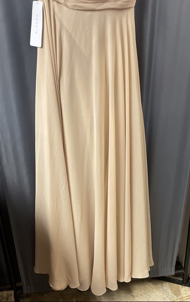 Azazie Women's Charlize Champagne One Shoulder Maxi Gown NWT Sz A8