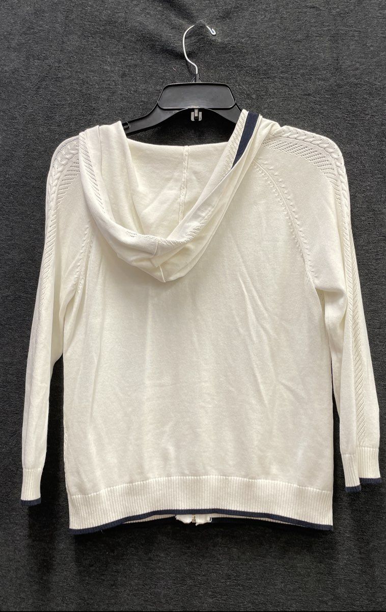 Tommy Hilfiger Jeans Women's White Cable Knit Pointelle Zip Up Hoodie Sweater L