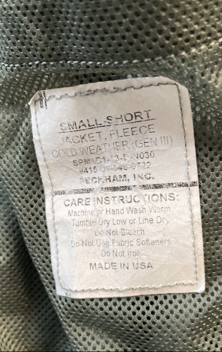 Peckham Men's Foliage Green Gen III ECWCS Level 3 Polartec Fleece Jacket Sz S-S
