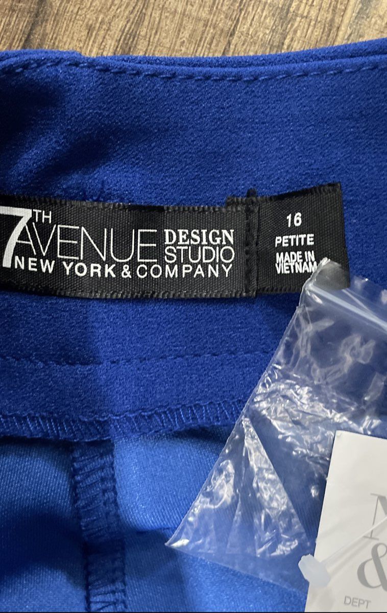 New York & Company Women's Blue 7th Avenue Wide Leg Belted Pants Sz 16P NWT