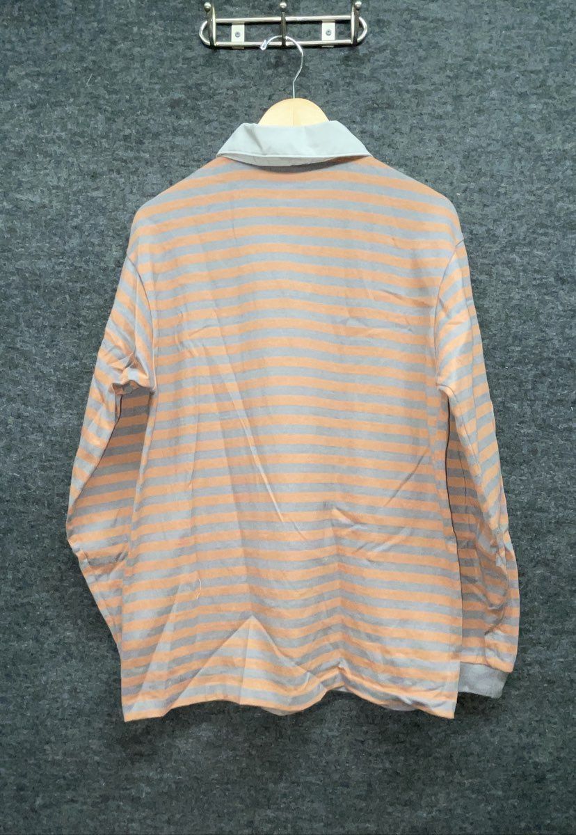 Vintage 90s Bob n Jane Striped Long Sleeve Rugby Shirt Gray Orange Sz M