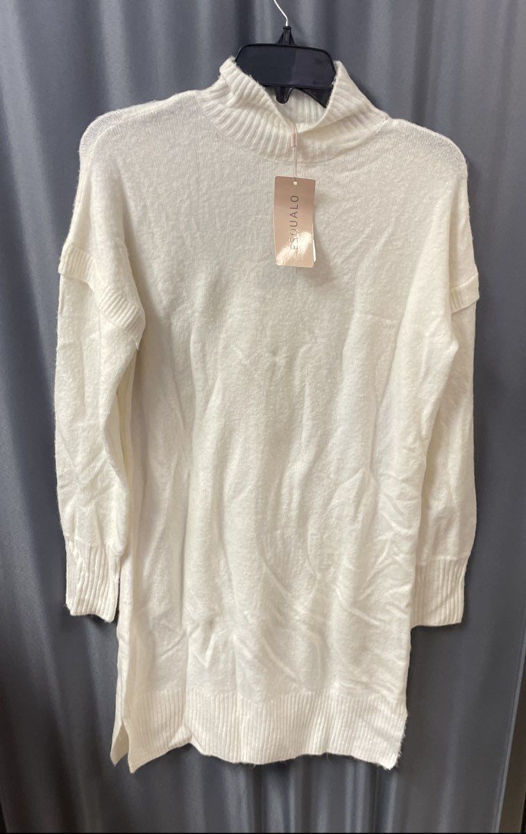 Esqualo Women's Off White Mock Neck Camel Wool Blend Sweater Dress XS NWT