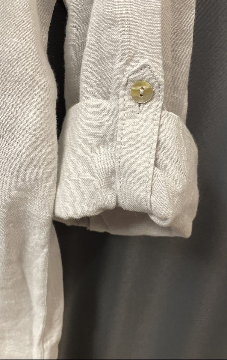 Sigrid Olsen Women's White 100% Linen Roll Tab Sleeve Button Front Shirt Sz M