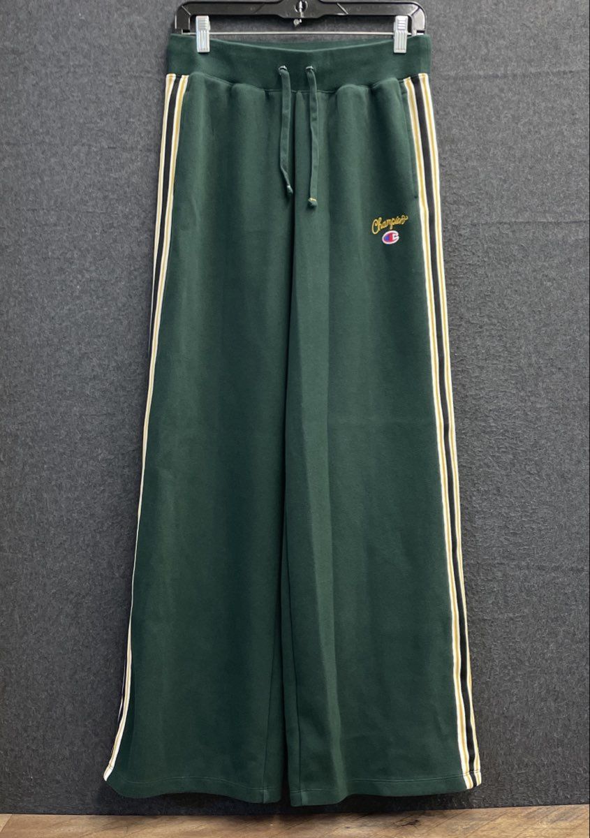 Champion Women's Green Wide Leg Side Stripe Sweatpants Embroidered Logo Sz S