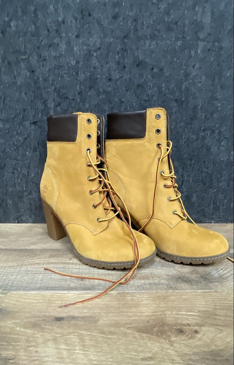 Timberland Glancy 6 Inch Heeled Boot Wheat Nubuck Women's Size 8.5