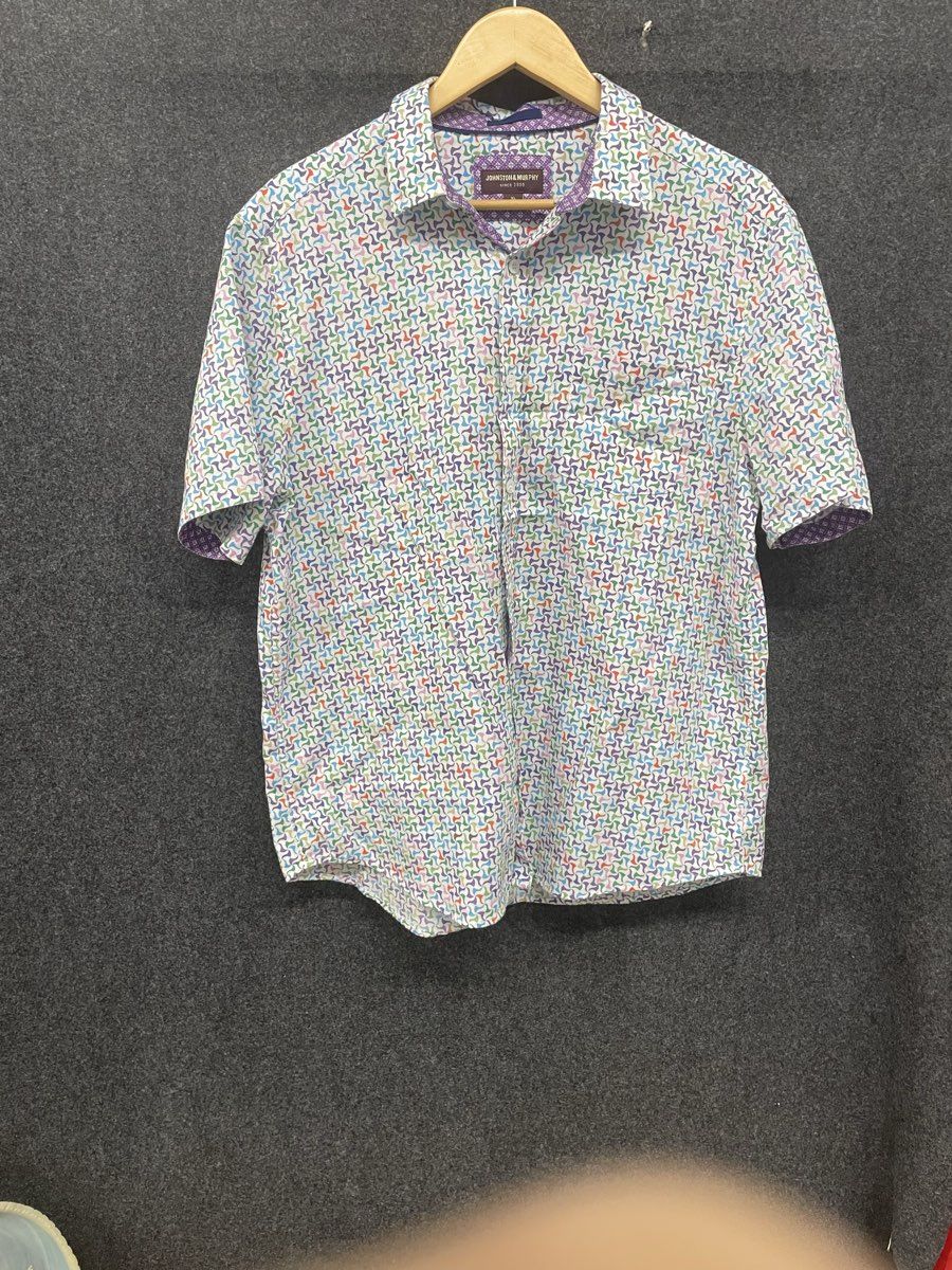 Johnston & Murphy Men's Short Sleeve Button Up Shirt Multicolor Geometric Sz XL