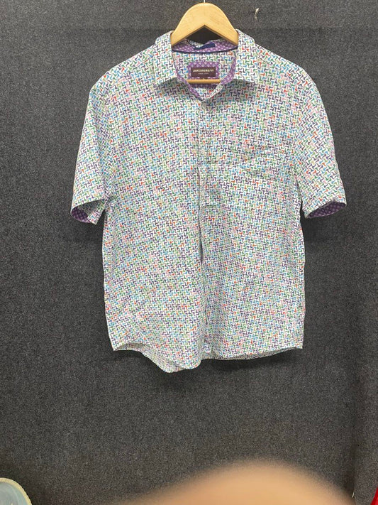 Johnston & Murphy Men's Short Sleeve Button Up Shirt Multicolor Geometric Sz XL