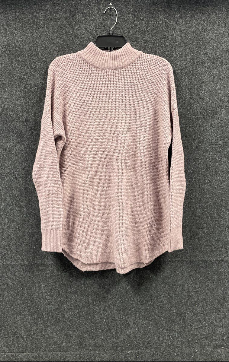 American Eagle Women's Mauve Mock Neck Waffle Knit Curved Hem Sweater Sz M NWT