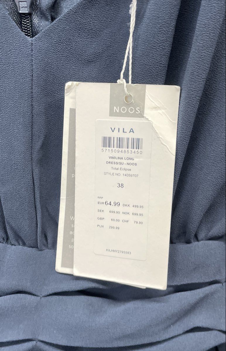 Vila Women's Blue Vimilina Long Sleeveless Maxi Dress Size 38 NWT