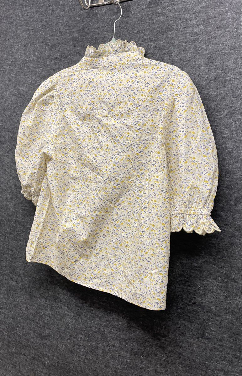 Avara Women's Hailey Top Yellow Floral Scalloped Ruffle Puff Sleeve Sz L NWT