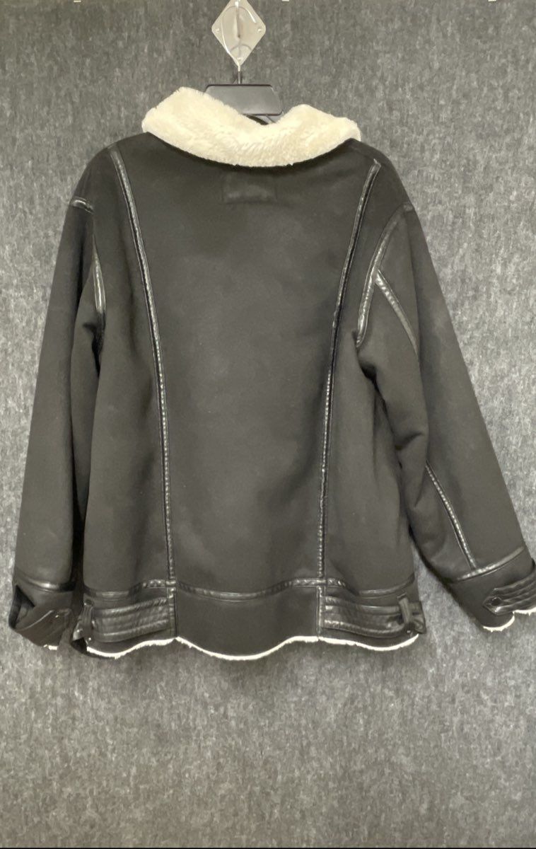 Scoop Women's Black Faux-Leather Aviator Jacket Sherpa Collar Lining XL