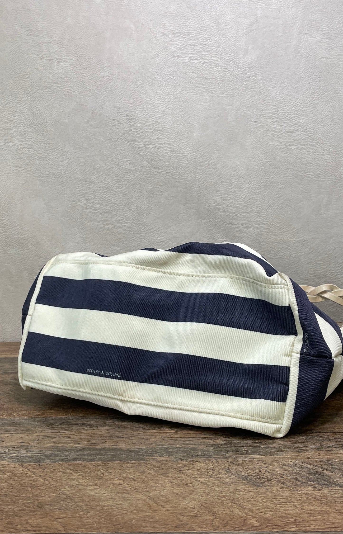 Dooney & Bourke Navy White Striped Canvas Tote Bag Braided Leather Handles