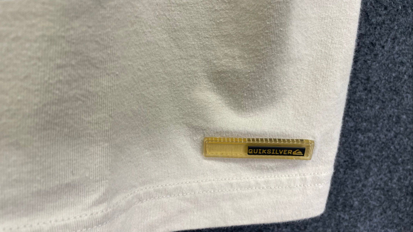 Vintage Y2K Quiksilver Men's Cream Tan Shoulder Stripe Cotton T-Shirt Sz L