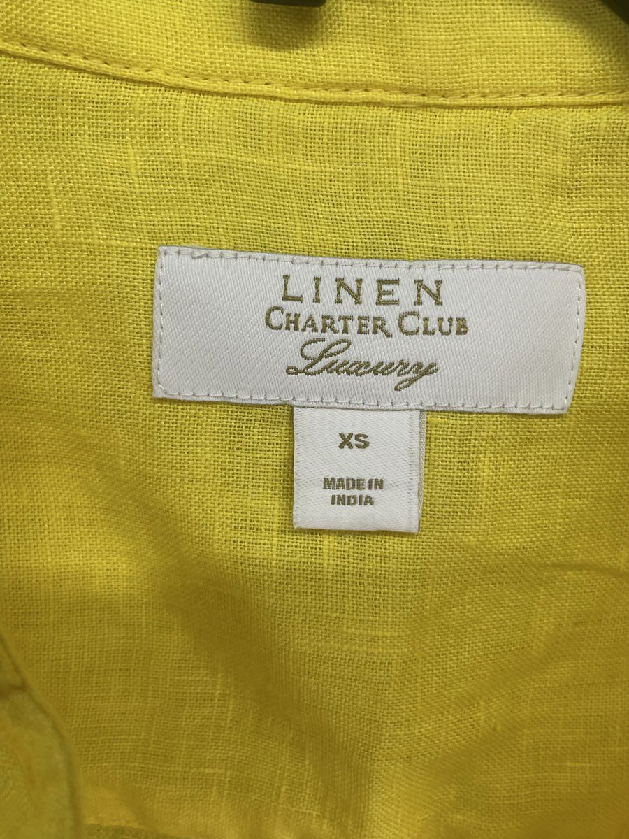 Charter Club Women's Yellow 100% Linen Roll Tab Long Sleeve Shirt Blouse Sz XS