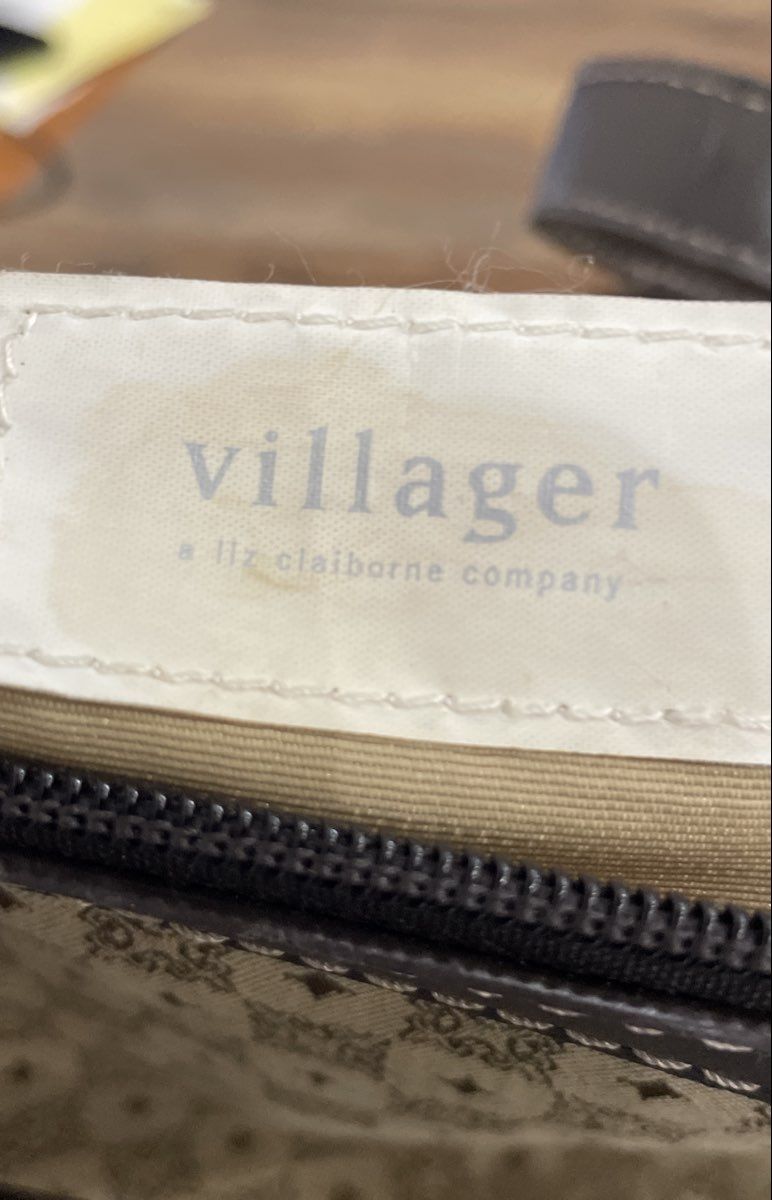 Villager Cream Monogram Fabric Black Leather Vintage Shoulder Bag Purse