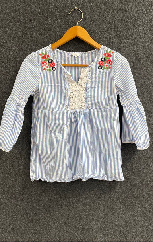 Women's Size S Blue Crown & Ivy Floral Print Long Sleeve Shirt