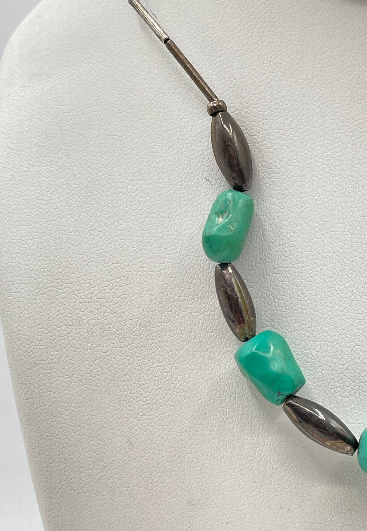 925 Sterling Silver Turquoise Barrel Tube Bead Southwestern Style Necklace 12.3g