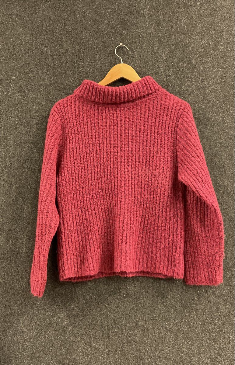 Albee Women's Pink Ribbed Knit Mock Neck Fuzzy Sweater Size L Vintage 90s