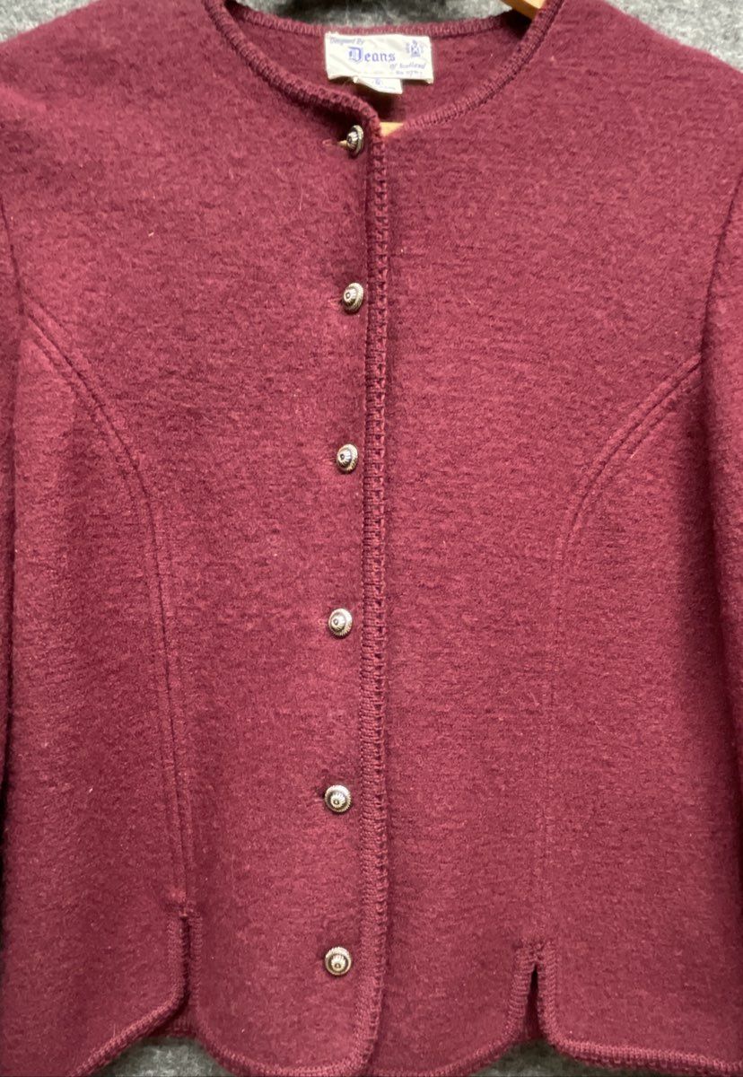 Vintage 90s Deans of Scotland Women's Purple Pure Wool Cardigan Sweater Sz 6
