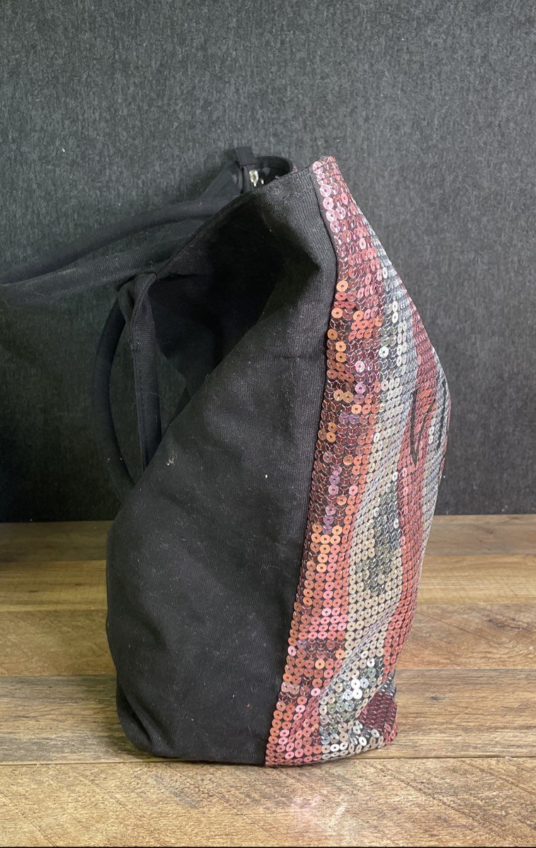 Victoria's Secret Silver and Pink Striped Sequined Tote Bag NWT