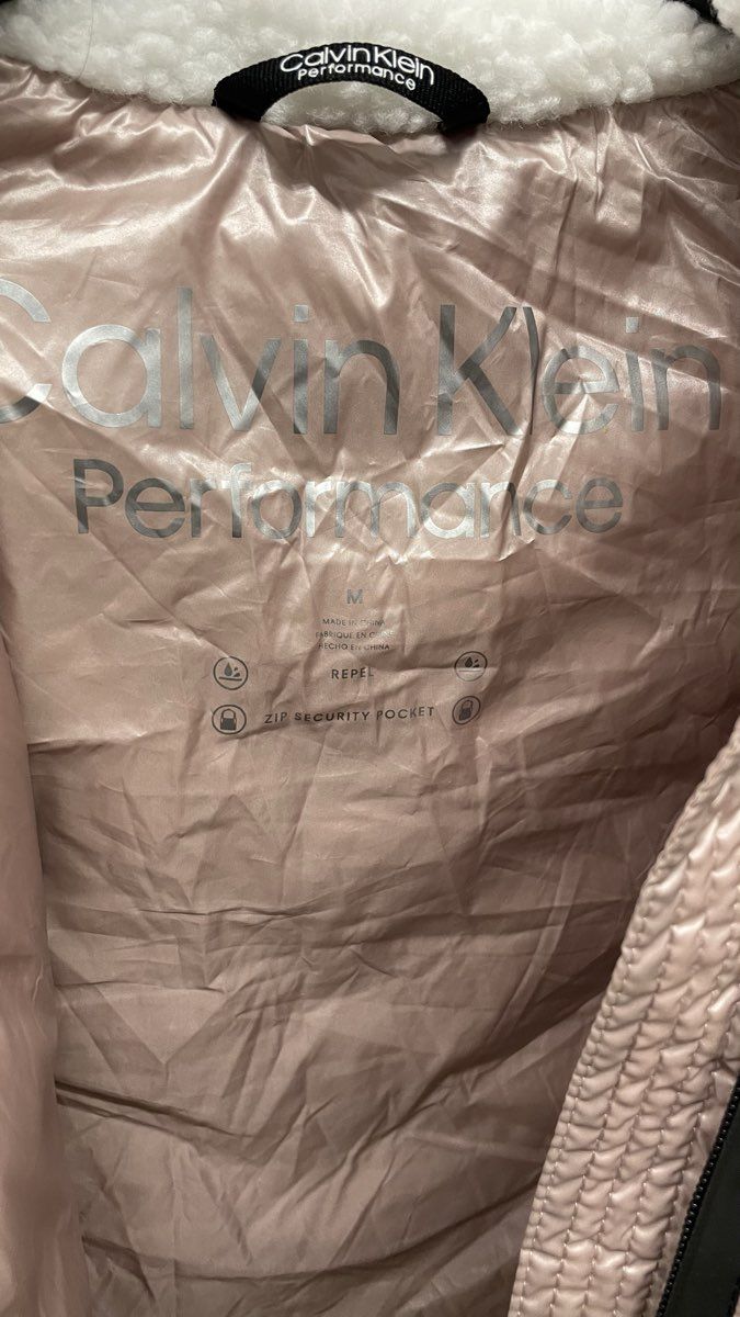 Calvin Klein Performance Women's Pink Black Quilted Hooded Puffer Jacket Size M