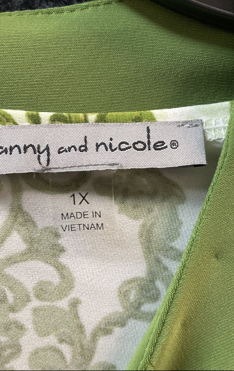 Danny & Nicole Women's 2-Piece Dress Set Avocado Green Damask Bolero 1X NWT