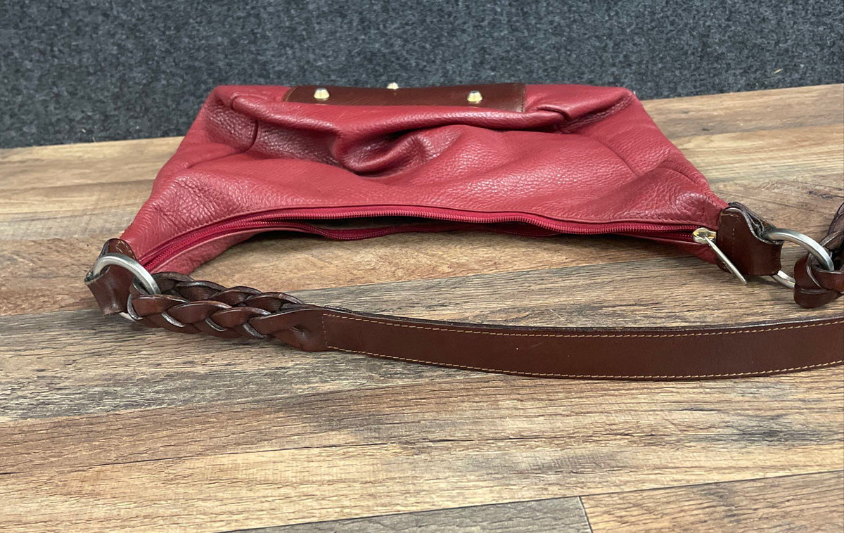 Vintage Valentina Red Pebbled Leather Hobo Shoulder Bag Made in Italy