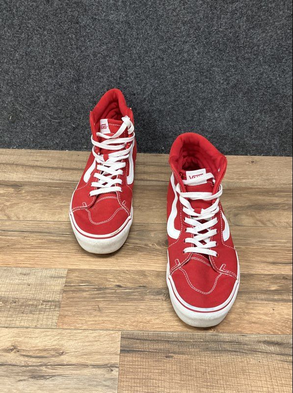 Vans Sk8-Hi Red White Canvas High Top Sneakers Women's Size 9.5