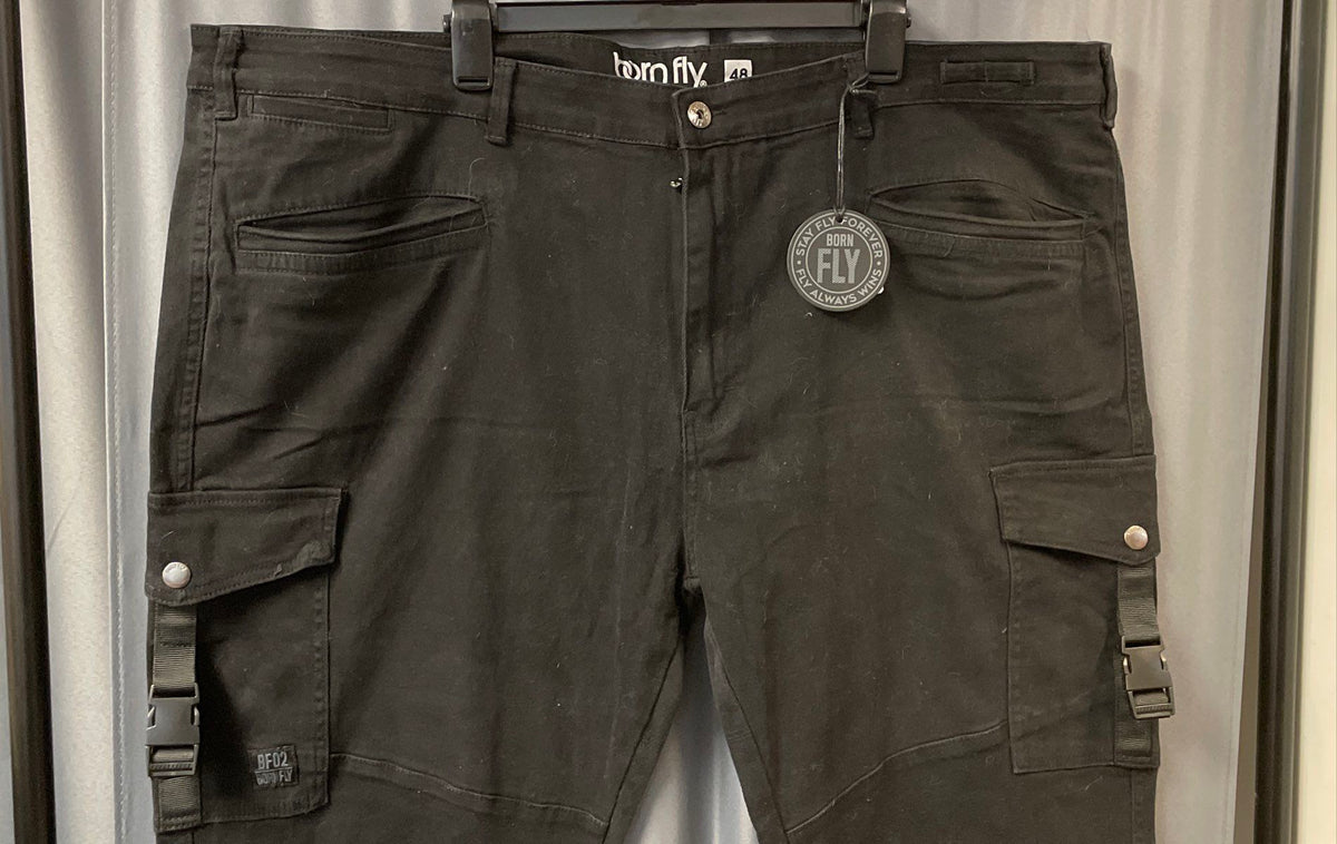 Bornfly Men's Black Multi-Pocket Cotton Streetwear Cargo Jeans Sz 48 NWT