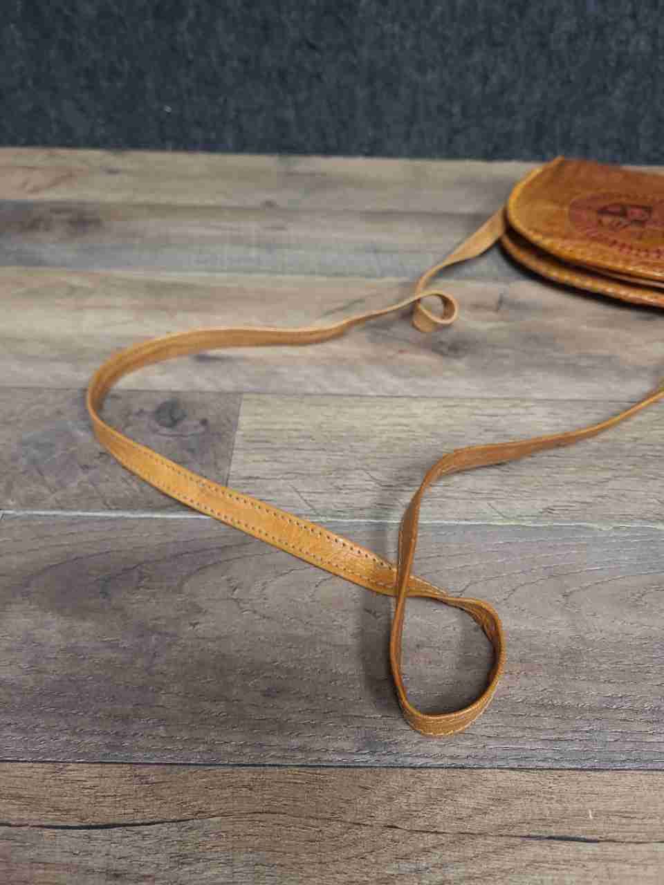 Vintage Tan Tooled Leather Elephant Crossbody Bag Boho Hippie Shoulder Bag