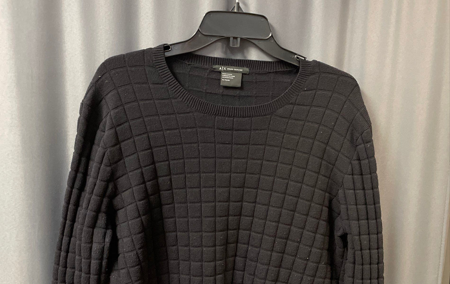 Armani Exchange Men's Black Window Pane Grid Texture Crew Neck Sweater Sz XL