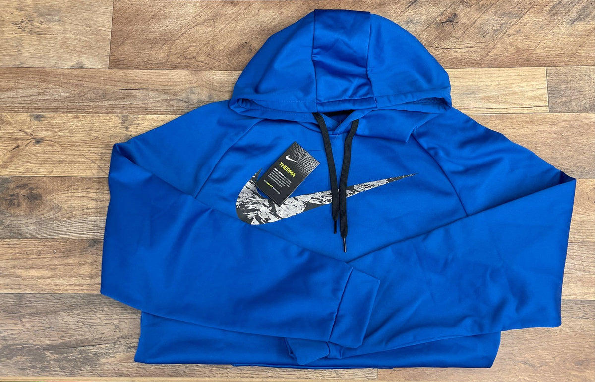 Nike Men's Blue Therma Dri-FIT Hoodie Patterned Swoosh Logo Sz M NWT