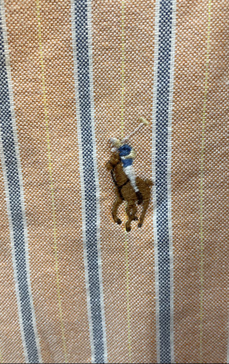 Ralph Lauren Men's Orange Blue Stripe Classic Fit Button Down Shirt Sz L