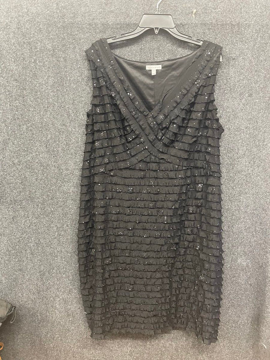 Fashion Bug Women's Black Ruffle Tiered Sequin Eyelet V-Neck Dress Sz 22W