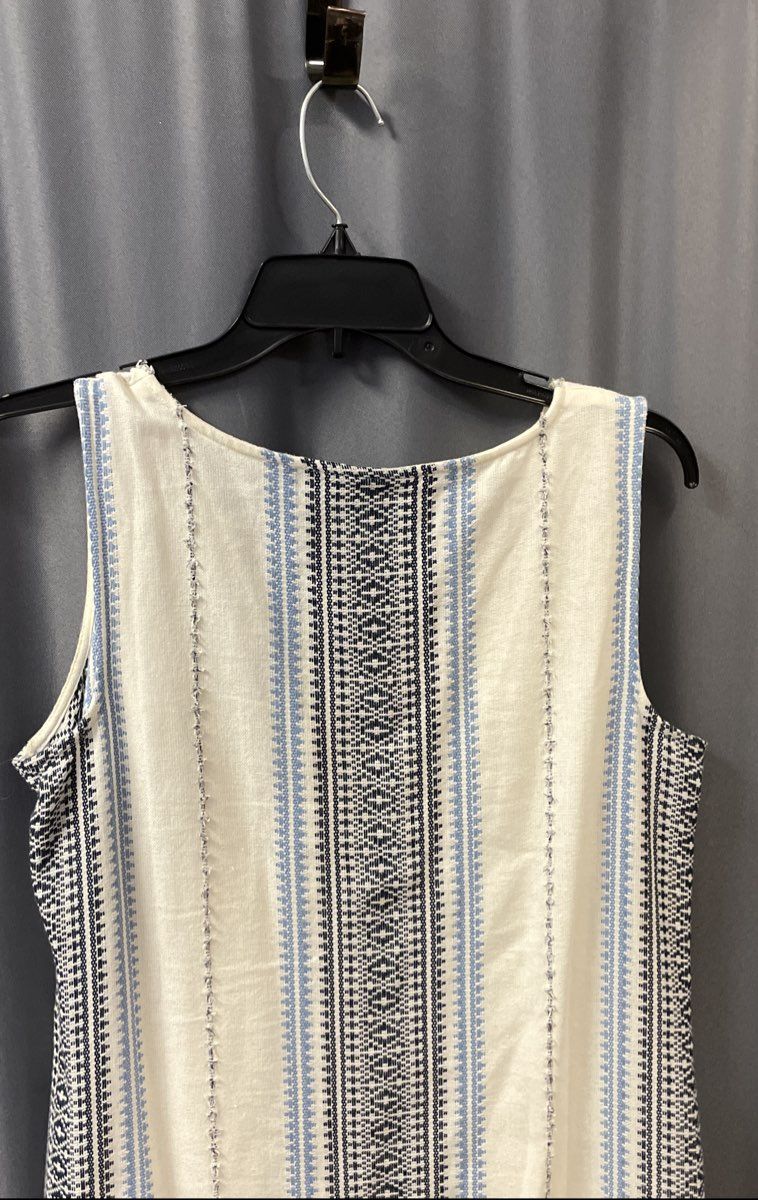 J. Jill Women's White Blue Geometric Sleeveless Tiered Sheath Dress Size MP