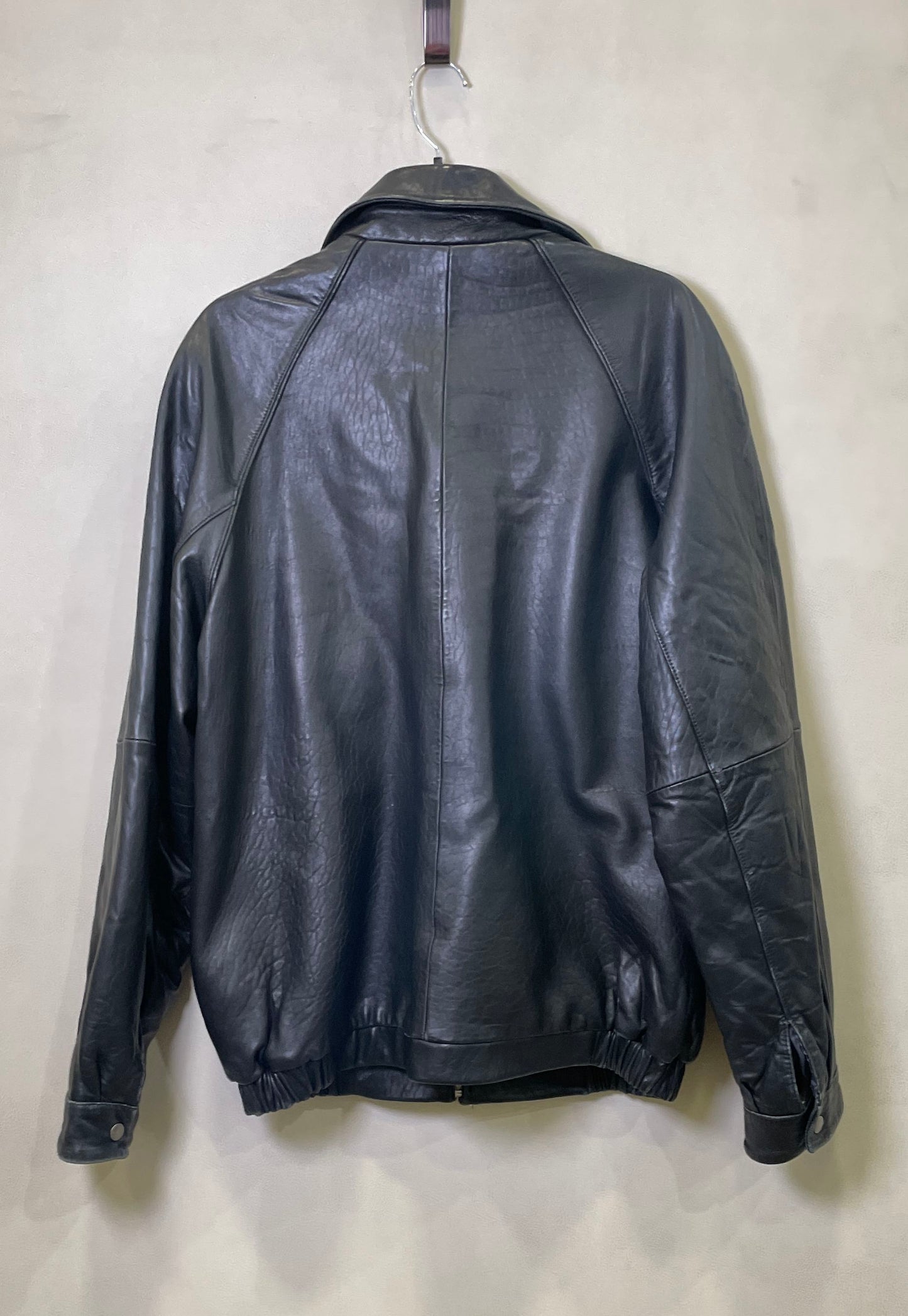 Van Heusen Men's Black Leather Bomber Jacket Full Zip Elastic Waist Sz L
