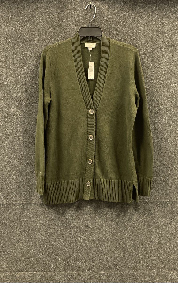 Loft Women's Olive Green V-Neck Button Front Cotton Cardigan Sweater Sz S NWT