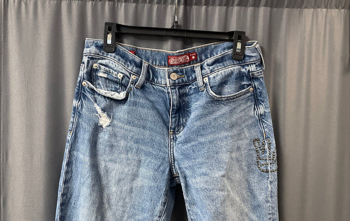Lucky Brand Women's Easy Rider Mid Rise Bootcut Blue Distressed Jeans Sz 8/29 R